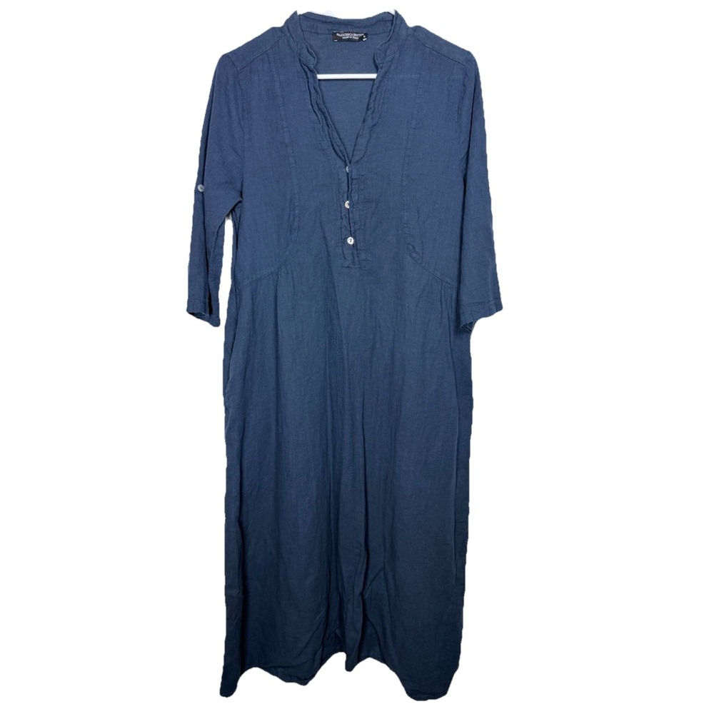 Made In Italy Linen Blend Midi Dress European Summer Italian Coastal Chic Boho S